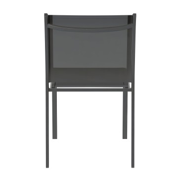 Silla de respaldo alto en gris oscuro con estructura metálica y asiento tipo lona