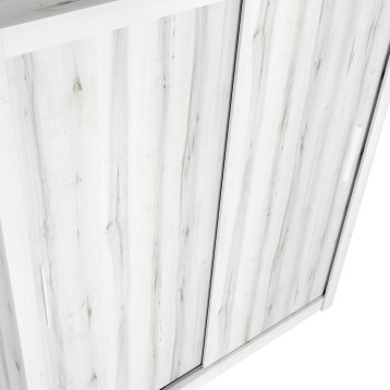 Armario de dos puertas correderas con frente en madera blanca efecto roble y estructura blanca