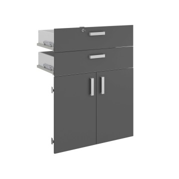 Mueble auxiliar gris antracita con dos puertas inferiores y dos cajones superiores extraíbles con asas metálicas