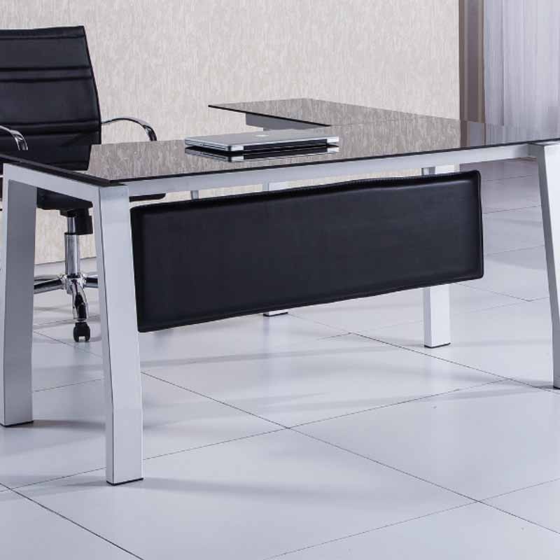Mesa de Escritorio Negro Cristal 150x150x70 - Miroytengo.es