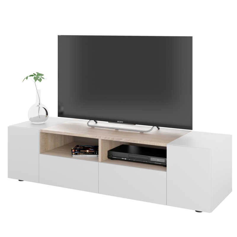 Mueble TV lacado blanco y madera - muebles de tendencia - Artikane