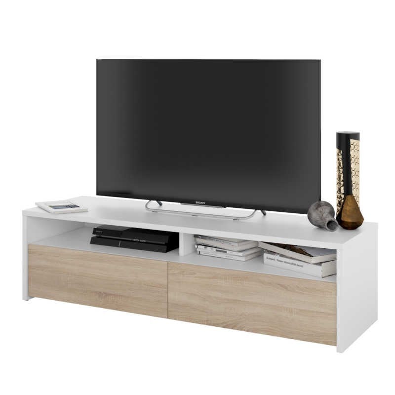 Mesa multimedia TV color blanco artik y roble canadian 130 cm