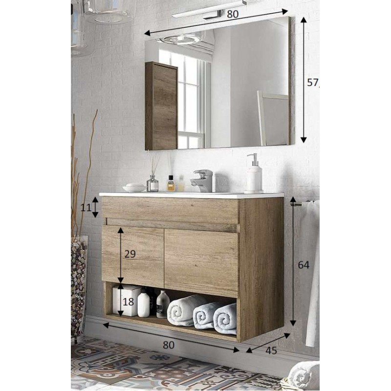 Pack Mueble baño con Espejo y armario auxiliar color nordik
