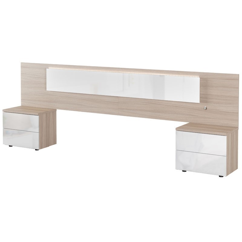 Cabezal con LED y 2 mesitas Kiara dormitorio matrimonio Cabezal con LED y 2 mesitas Kiara dormitorio matrimonio