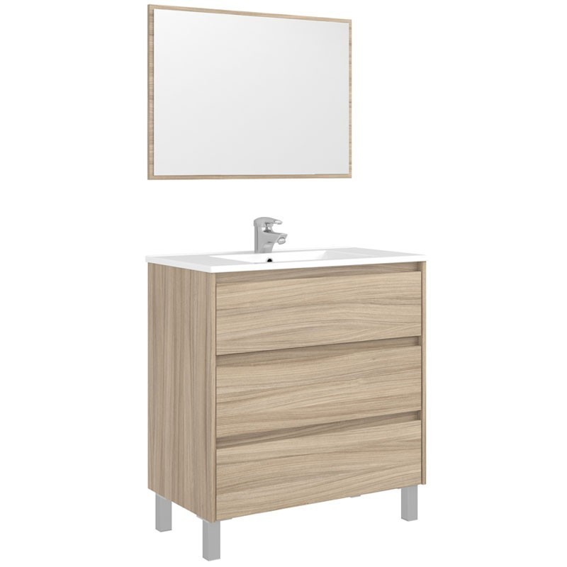 Mueble baño o aseo con espejo 3 cajones cierre progresivo 86x80x45 cm (LAVAMANOS CERÁMICO OPCIONAL) Mueble baño o aseo con espejo 3 cajones cierre progresivo 86x80x45 cm (LAVAMANOS CERÁMICO OPCIONAL)