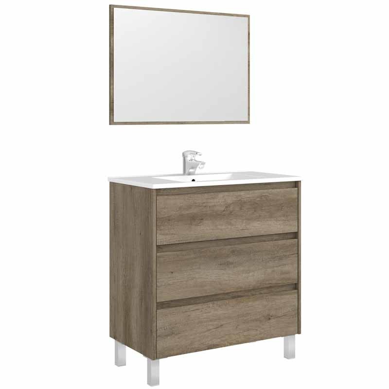 Mueble baño 3 cajones con espejo Dakota soft close 86x80x45 cm (LAVAMANOS OPCIONAL)