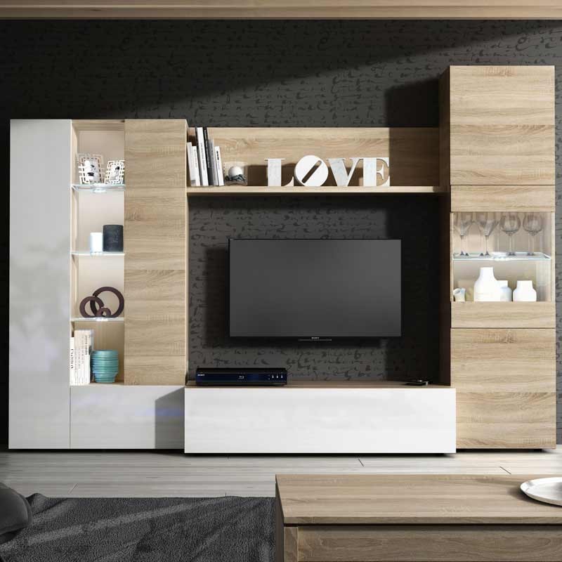 Mueble modular salón comedor LED incluido moderno 260x185x42 cm