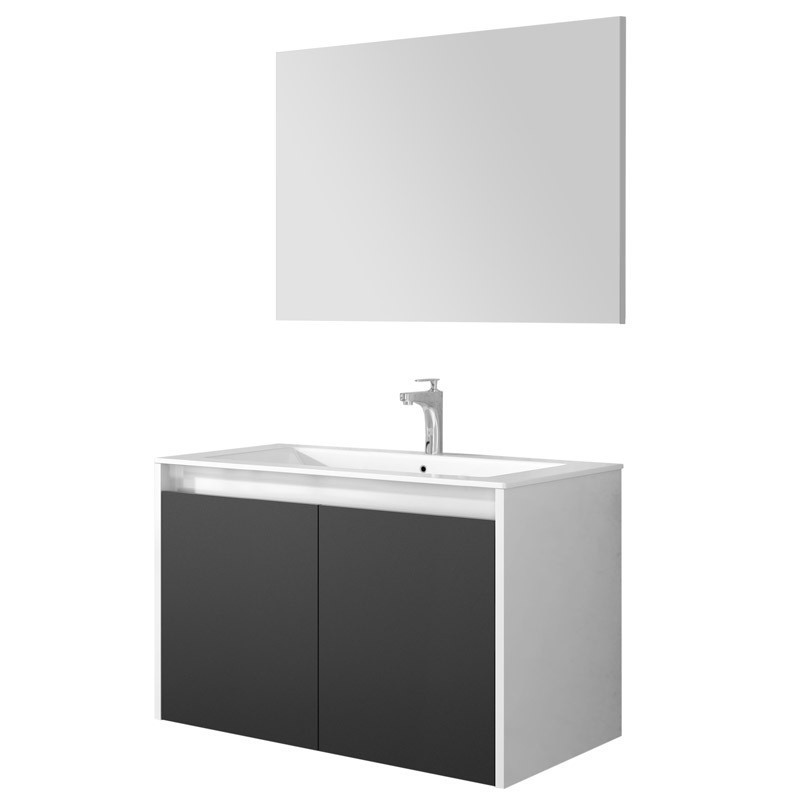 Mueble baño colgante Due con espejo blanco brillo y gris 80x45x48 cm LAVAMANOS OPCIONAL Mueble baño colgante Due con espejo blanco brillo y gris 80x45x48 cm LAVAMANOS OPCIONAL