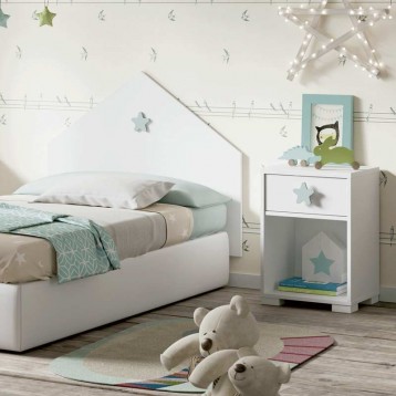 Cabezal y mesita infantil Star dormitorio blanco gris