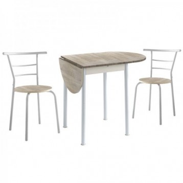 Conjunto mesa y 2 sillas blanco y roble